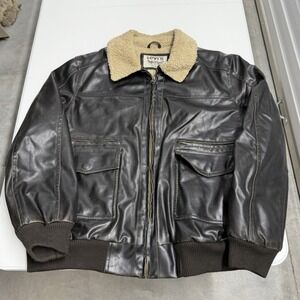 Levis Mens XXL Dark Brown Faux Leather Sherpa Lined Bomber Aviator Jacket